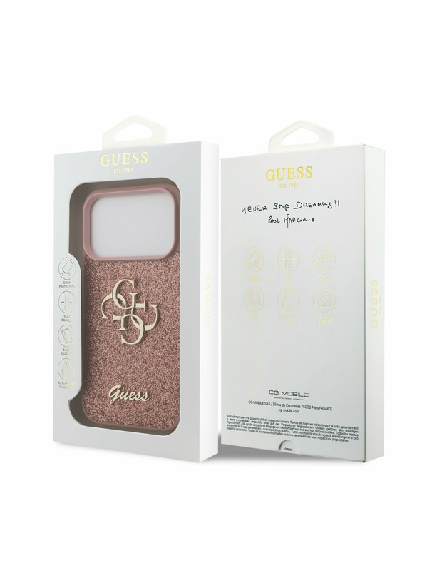 Guess Guess PU Fixed Glitter 4G Metal Logo Zadnji ovitek za iPhone 17 Pro Pink