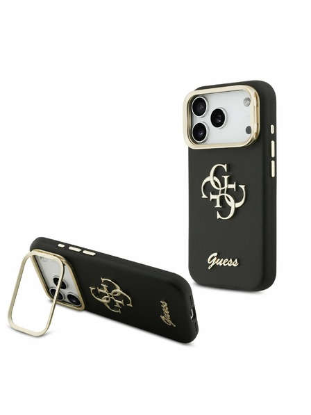 Guess Guess PU Grained 4G Logo Stand Camera Frame Zadnji ovitek za iPhone 17 Pro Black