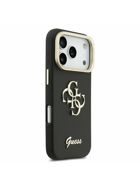 Guess Guess PU Grained 4G Logo Stand Camera Frame Zadnji ovitek za iPhone 17 Pro Black