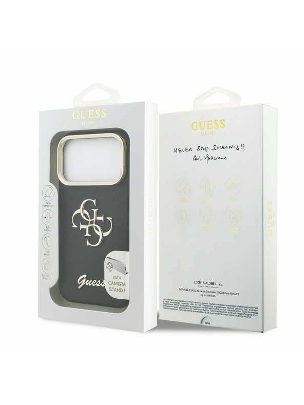Guess Guess PU Grained 4G Logo Stand Camera Frame Zadnji ovitek za iPhone 17 Pro Black