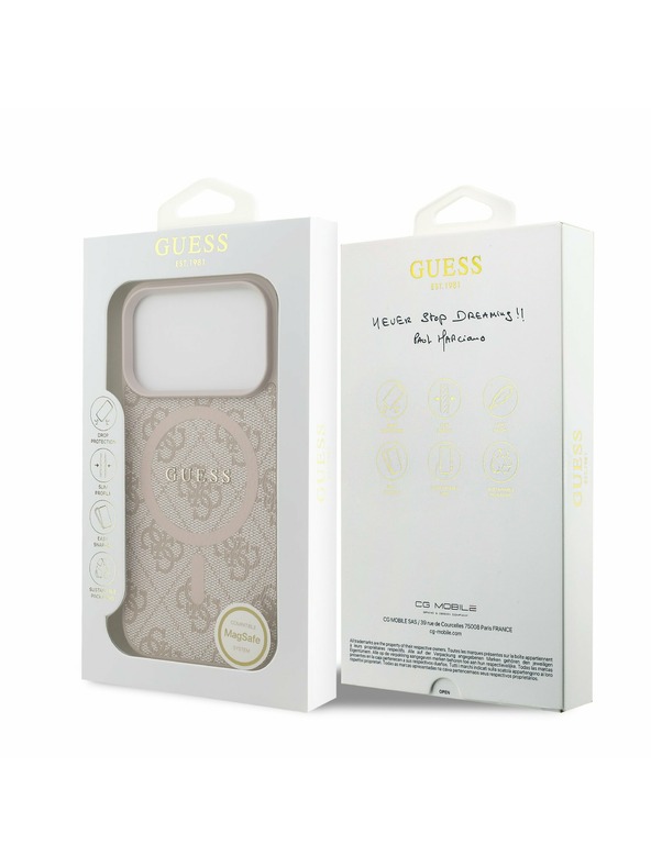 Guess Guess PU Leather 4G Colored Ring MagSafe Zadnji ovitek za iPhone 17 Pro Pink