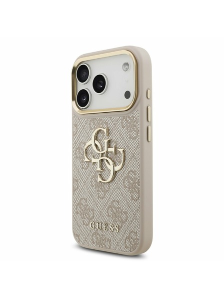 Guess Guess PU Leather 4G Metal Logo Gold Frame Zadnji ovitek za iPhone 17 Pro Pink
