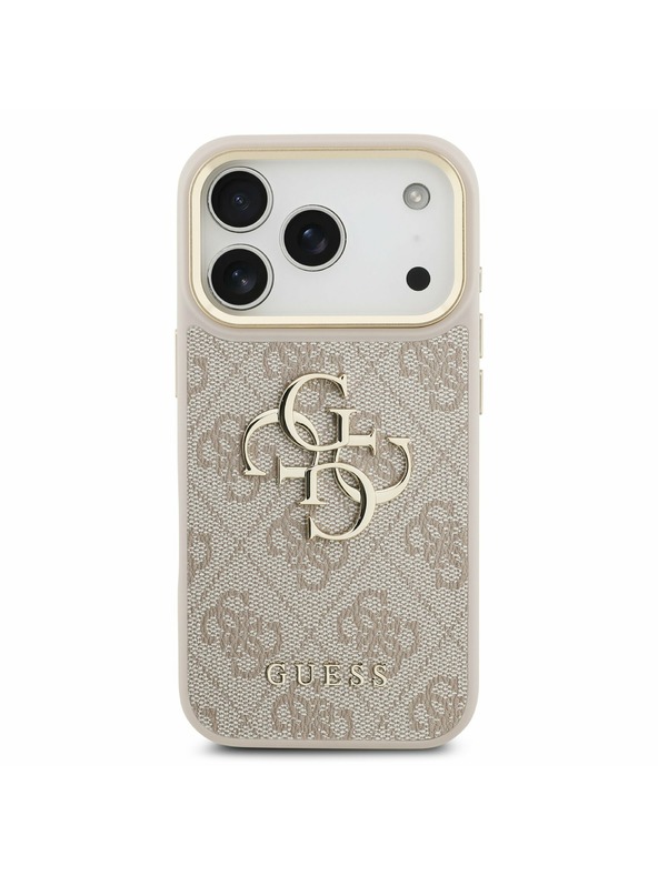 Guess Guess PU Leather 4G Metal Logo Gold Frame Zadnji ovitek za iPhone 17 Pro Pink