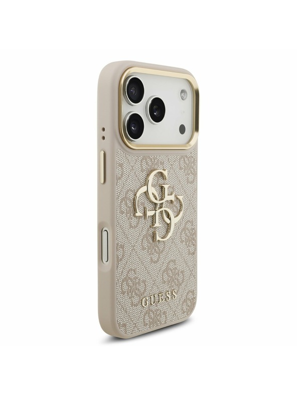 Guess Guess PU Leather 4G Metal Logo Gold Frame Zadnji ovitek za iPhone 17 Pro Pink