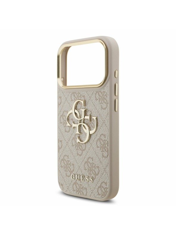 Guess Guess PU Leather 4G Metal Logo Gold Frame Zadnji ovitek za iPhone 17 Pro Pink