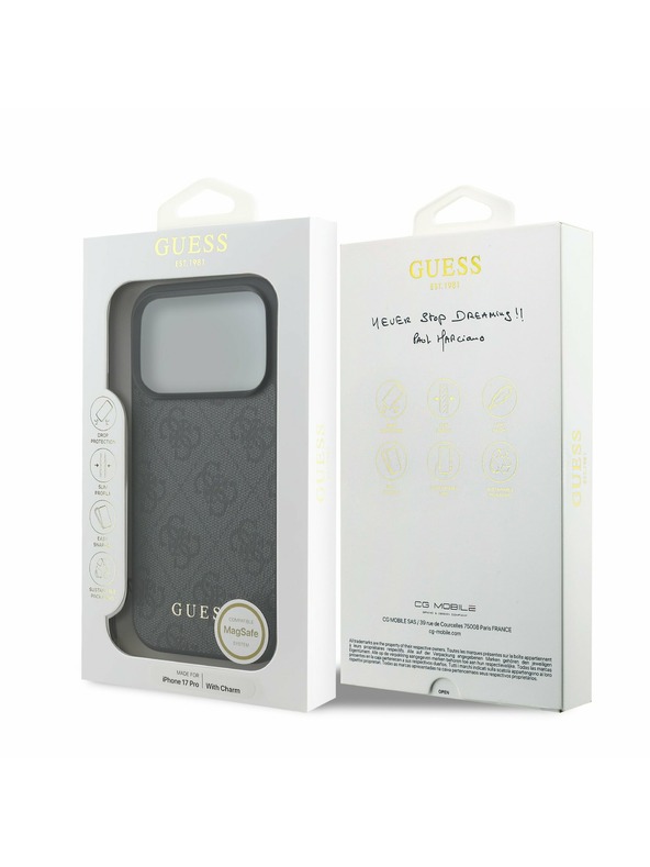 Guess Guess 4G Charm MagSafe Zadnji ovitek za iPhone 17 Pro Tone on Tone Grey