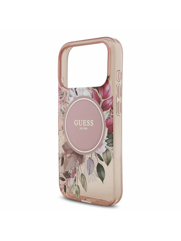 Guess Guess IML Flowers Strap MagSafe Zadnji ovitek za iPhone 17 Pro Pink