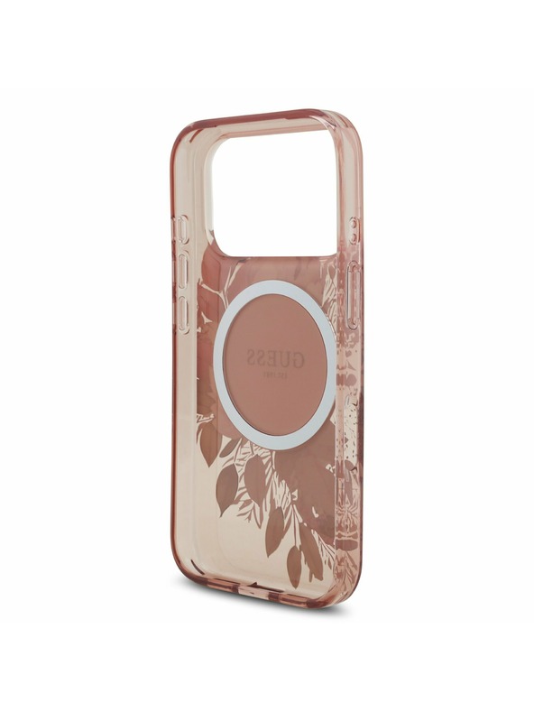 Guess Guess IML Flowers Strap MagSafe Zadnji ovitek za iPhone 17 Pro Pink