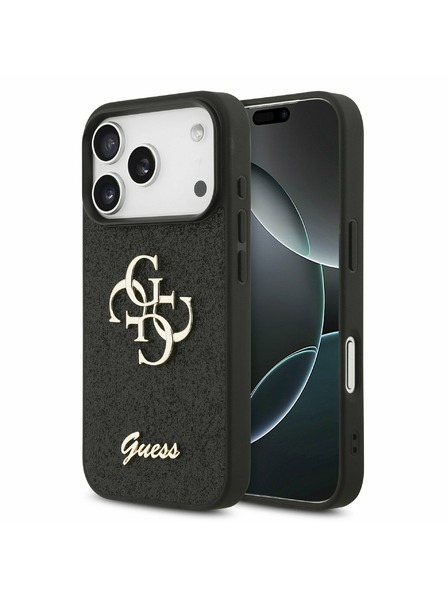 Guess Guess PU Fixed Glitter 4G Metal Logo Zadnji ovitek za iPhone 17 Pro Black