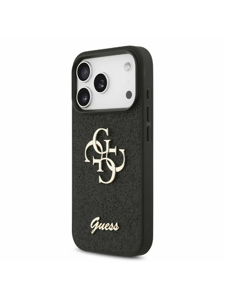 Guess Guess PU Fixed Glitter 4G Metal Logo Zadnji ovitek za iPhone 17 Pro Black