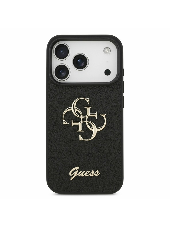 Guess Guess PU Fixed Glitter 4G Metal Logo Zadnji ovitek za iPhone 17 Pro Black