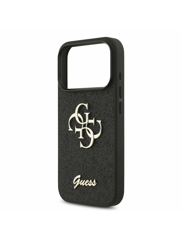 Guess Guess PU Fixed Glitter 4G Metal Logo Zadnji ovitek za iPhone 17 Pro Black