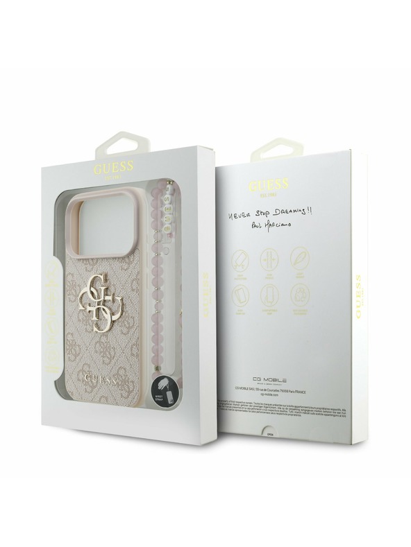 Guess Guess PU 4G Metal Logo Strap Zadnji ovitek za iPhone 17 Pro Pink