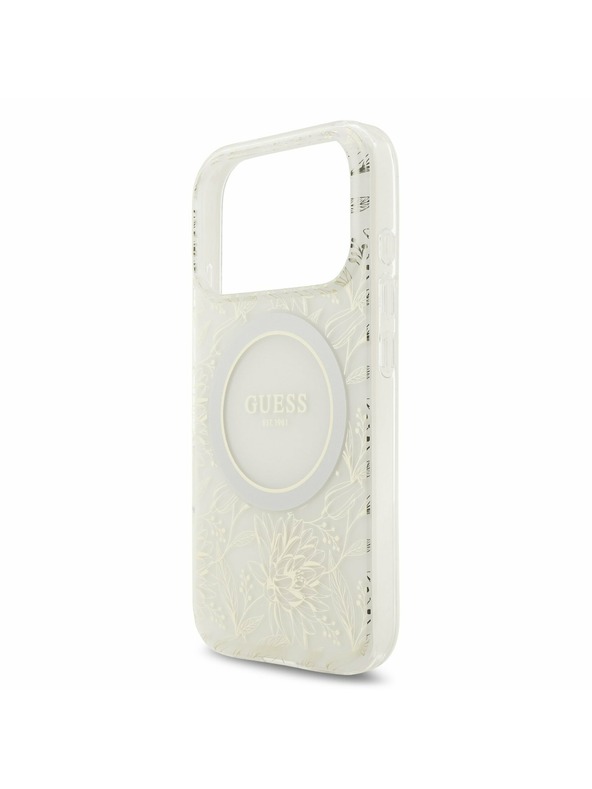 Guess Guess IML Flowers Allover Strap MagSafe Zadnji ovitek za iPhone 17 Pro White
