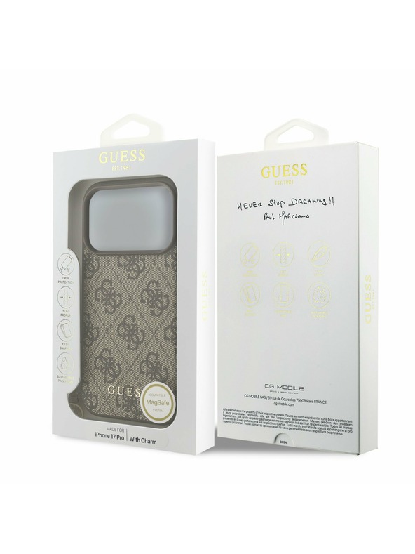 Guess Guess 4G Charm MagSafe Zadnji ovitek za iPhone 17 Pro Tone on Tone Brown
