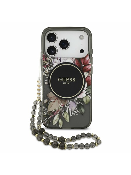 Guess Guess IML Flowers Strap MagSafe Zadnji ovitek za iPhone 17 Pro Black
