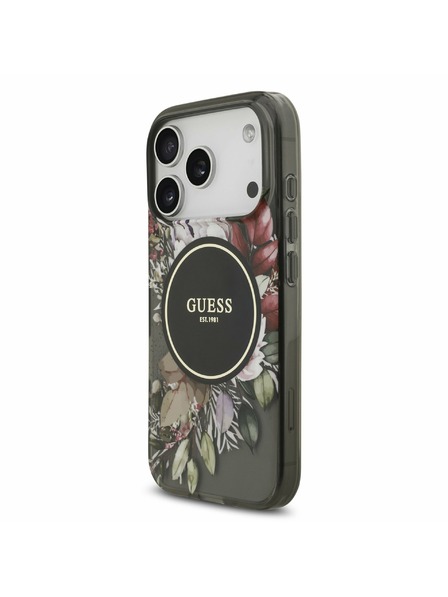 Guess Guess IML Flowers Strap MagSafe Zadnji ovitek za iPhone 17 Pro Black