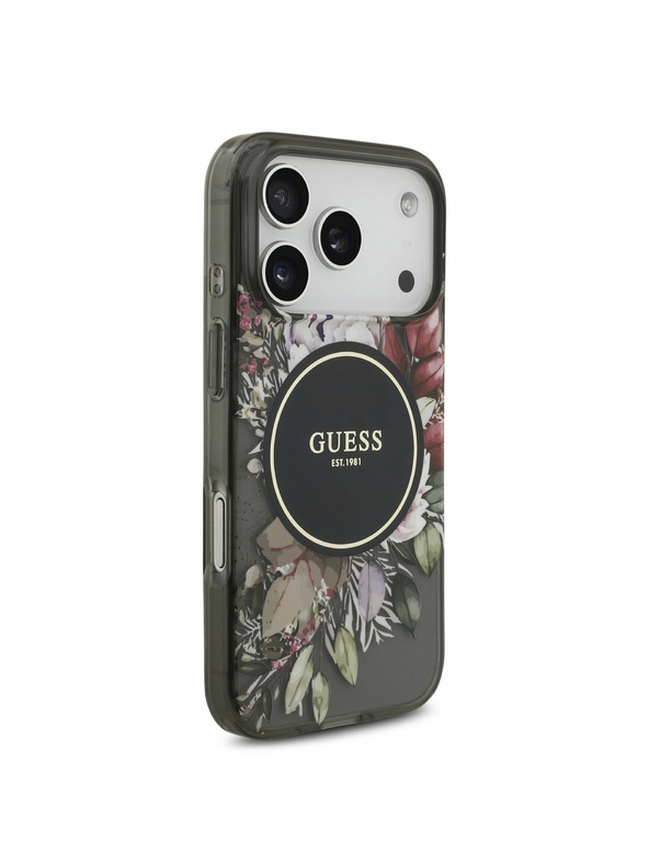 Guess Guess IML Flowers Strap MagSafe Zadnji ovitek za iPhone 17 Pro Black