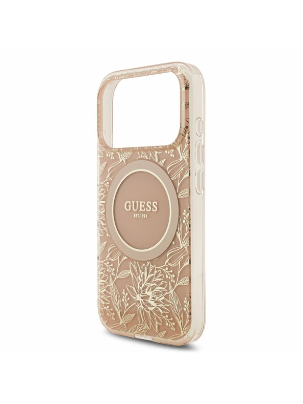 Guess Guess IML Flowers Allover Strap MagSafe Zadnji ovitek za iPhone 17 Pro Pink