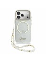 Guess Guess IML Glitter Script Strap MagSafe Zadnji ovitek za iPhone 17 Pro Transparent