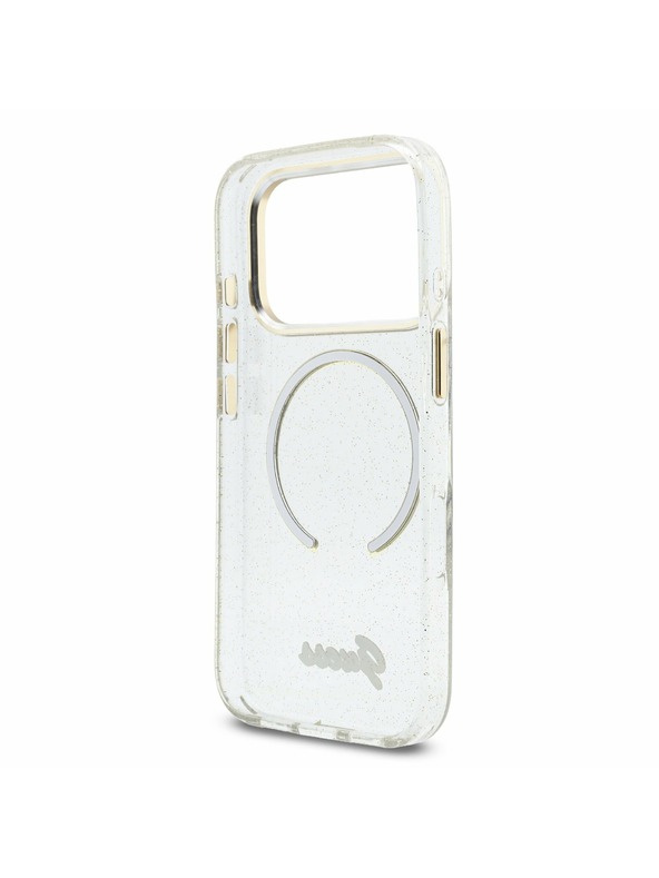 Guess Guess IML Glitter Script Strap MagSafe Zadnji ovitek za iPhone 17 Pro Transparent