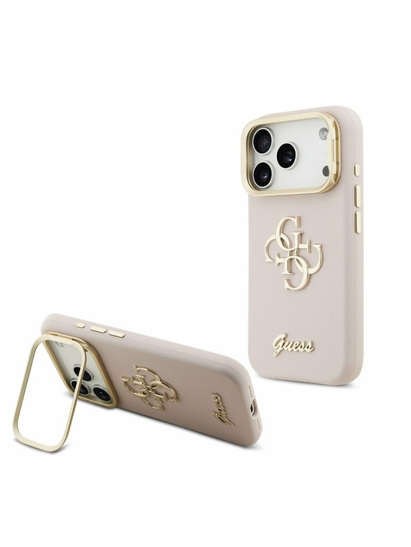 Guess Guess PU Grained 4G Logo Stand Camera Frame Zadnji ovitek za iPhone 17 Pro Pink