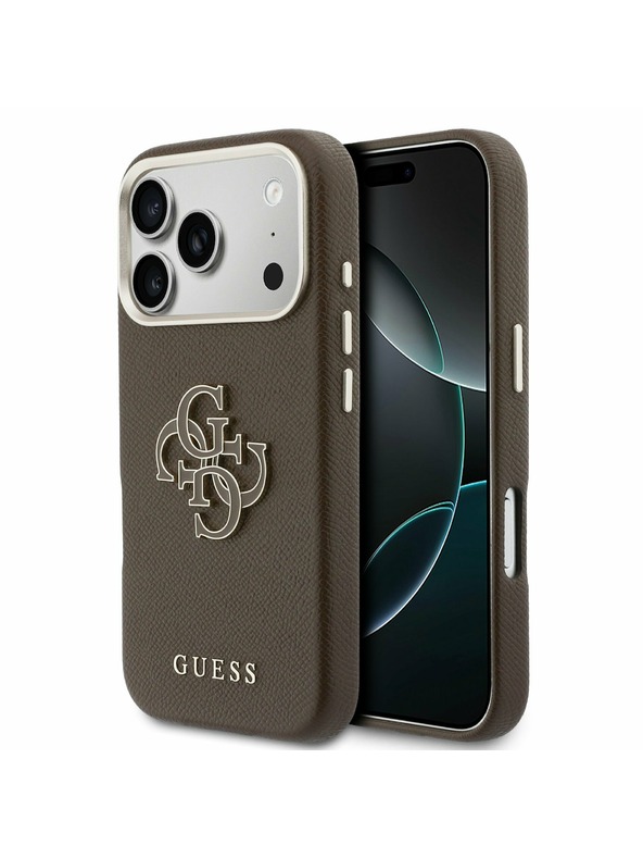 Guess Guess PU Resin Logo Zadnji ovitek za iPhone 17 Pro Brown