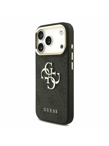 Guess Guess PU Leather 4G Metal Logo Gold Frame Zadnji Ovitek za iPhone 17 Pro Black