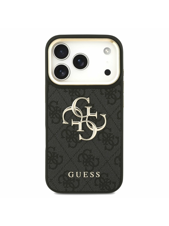 Guess Guess PU Leather 4G Metal Logo Gold Frame Zadnji Ovitek za iPhone 17 Pro Black