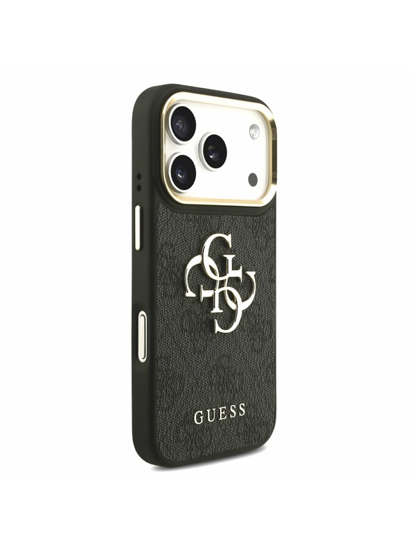 Guess Guess PU Leather 4G Metal Logo Gold Frame Zadnji Ovitek za iPhone 17 Pro Black