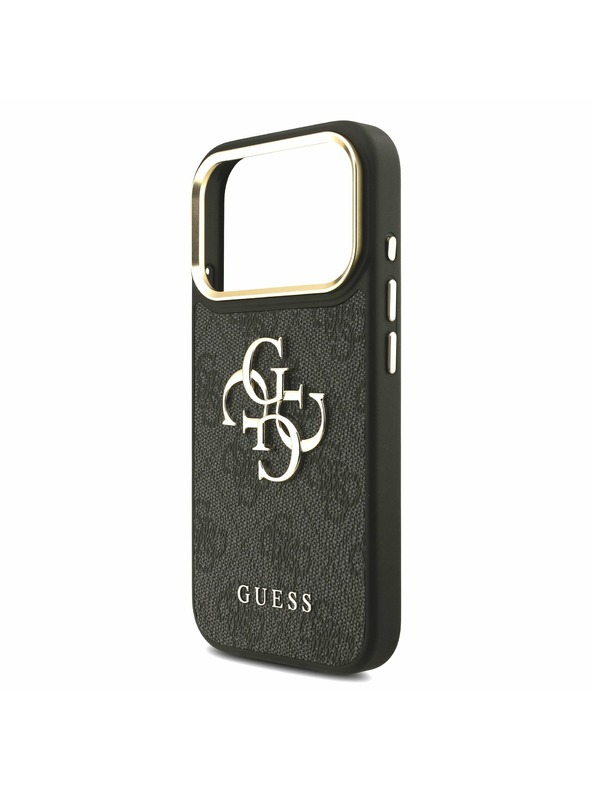 Guess Guess PU Leather 4G Metal Logo Gold Frame Zadnji Ovitek za iPhone 17 Pro Black