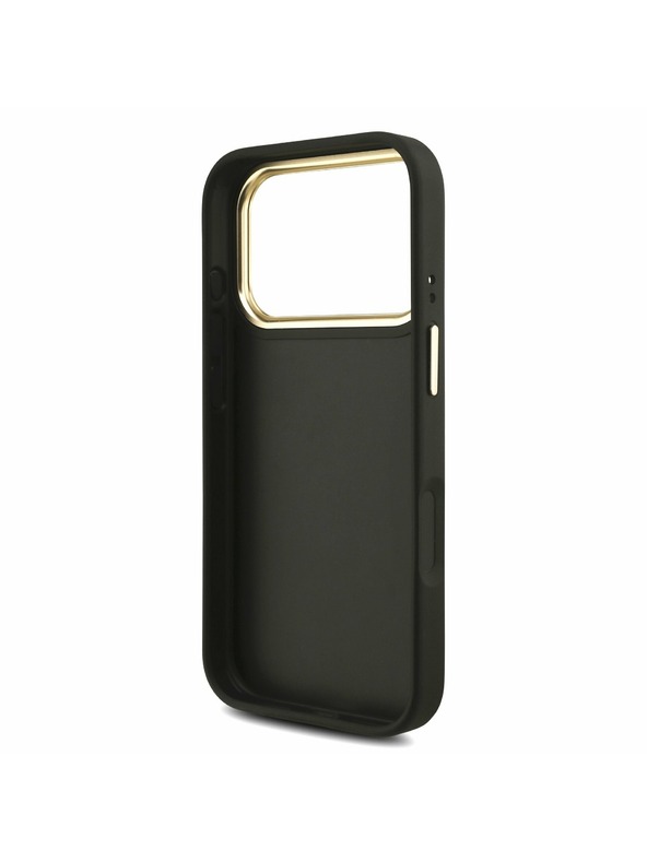 Guess Guess PU Leather 4G Metal Logo Gold Frame Zadnji Ovitek za iPhone 17 Pro Black