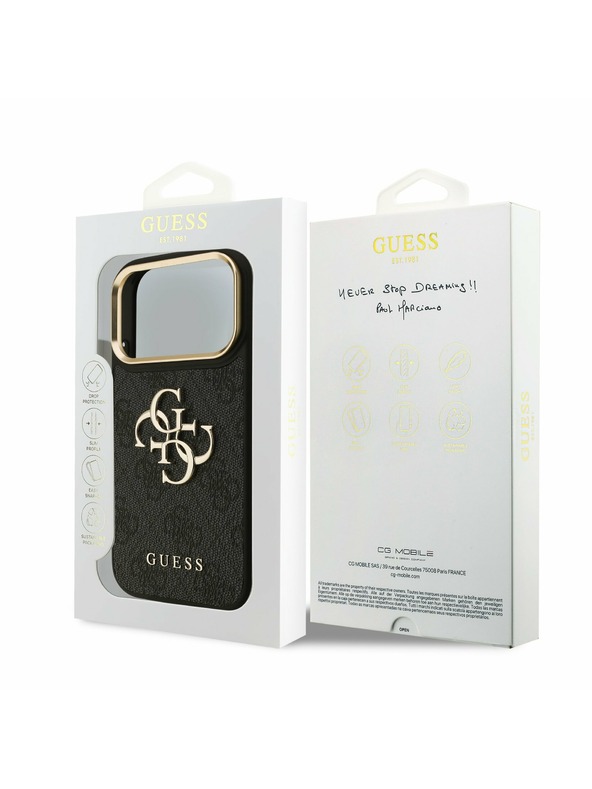 Guess Guess PU Leather 4G Metal Logo Gold Frame Zadnji Ovitek za iPhone 17 Pro Black