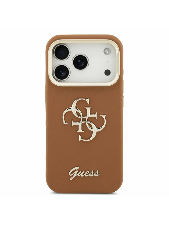 Guess Guess PU Grained 4G Logo Stand Camera Frame Zadnji Ovitek za iPhone 17 Pro Brown