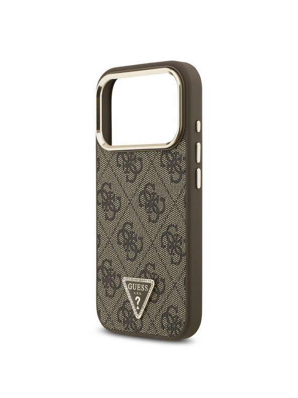 Guess Guess PU Leather 4G Strass Triangle Logo Gold Frame MagSafe Zadnji Ovitek za iPhone 17 Pro Brown