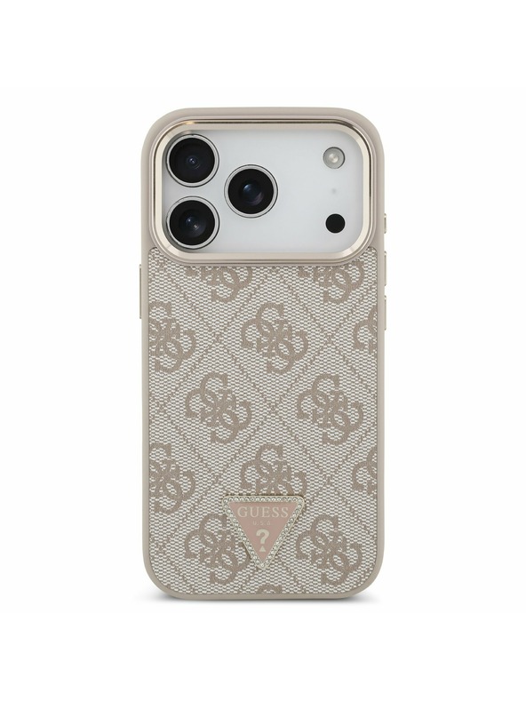 Guess Guess PU Leather 4G Strass Triangle Logo Gold Frame MagSafe Zadnji Ovitek za iPhone 17 Pro Pink