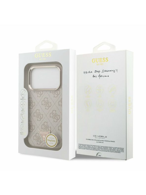 Guess Guess PU Leather 4G Strass Triangle Logo Gold Frame MagSafe Zadnji Ovitek za iPhone 17 Pro Pink