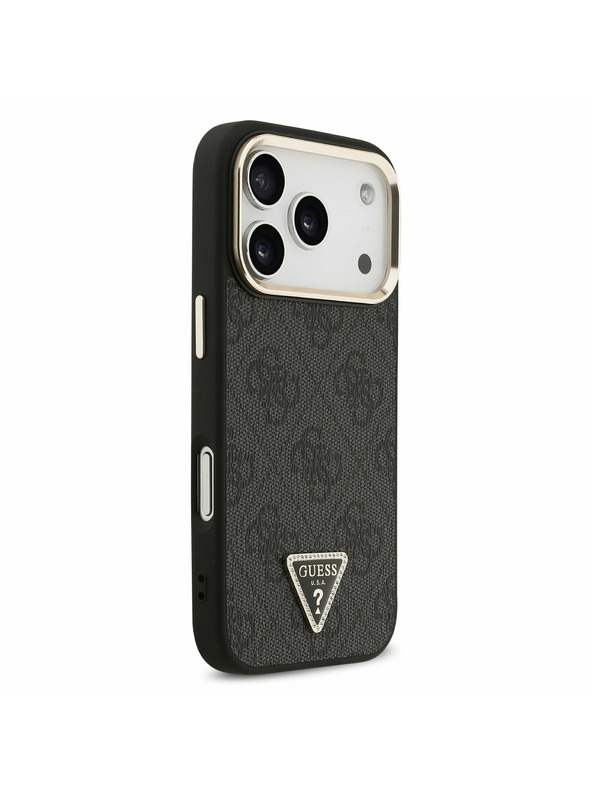 Guess Guess PU Leather 4G Strass Triangle Logo Gold Frame MagSafe Zadnji Ovitek za iPhone 17 Pro Black