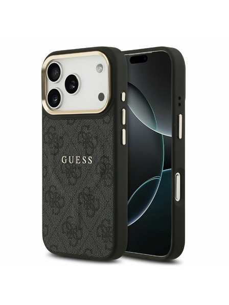 Guess Guess PU Leather 4G Gold Frame MagSafe Zadnji Ovitek za iPhone 17 Pro Black