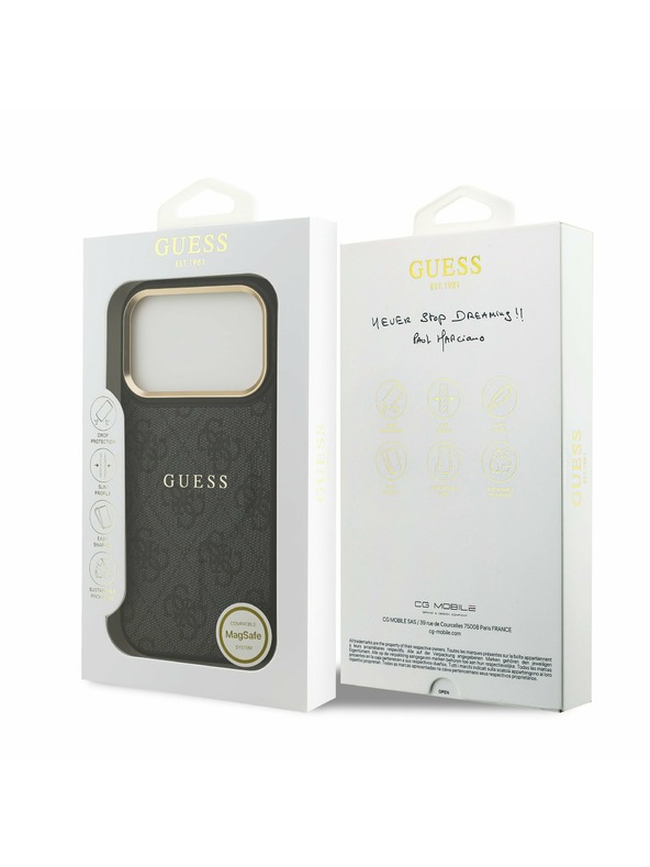 Guess Guess PU Leather 4G Gold Frame MagSafe Zadnji Ovitek za iPhone 17 Pro Black