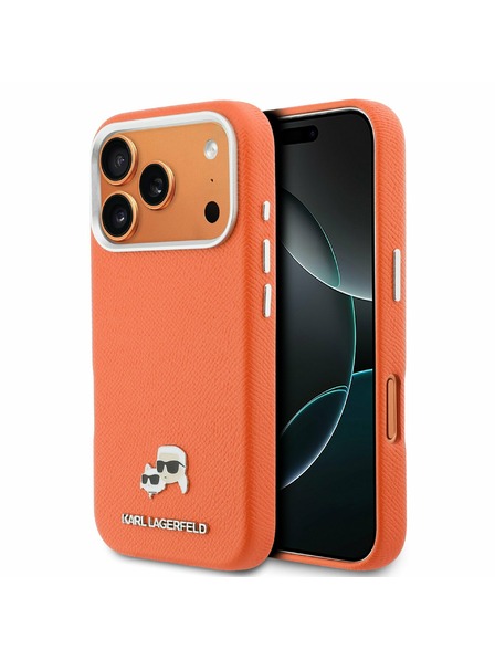 Karl Lagerfeld Karl Lagerfeld PU Karl and Choupette Heads Pins MagSafe Zadnji Ovitek za iPhone 17 Pro Orange