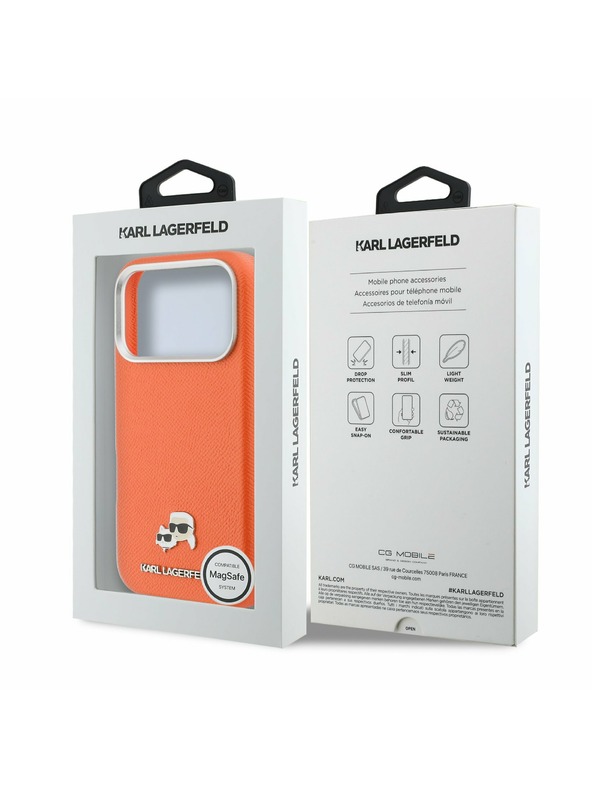 Karl Lagerfeld Karl Lagerfeld PU Karl and Choupette Heads Pins MagSafe Zadnji Ovitek za iPhone 17 Pro Orange