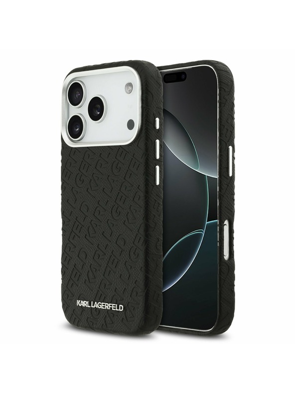 Karl Lagerfeld Karl Lagerfeld Grained PU Repeated Logo MagSafe Zadnji Ovitek za iPhone 17 Pro Black