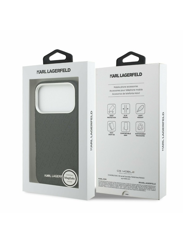 Karl Lagerfeld Karl Lagerfeld Grained PU Repeated Logo MagSafe Zadnji Ovitek za iPhone 17 Pro Black