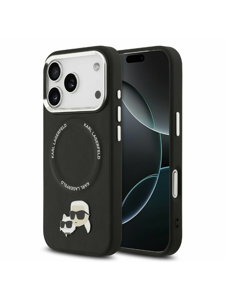 Karl Lagerfeld Karl Lagerfeld PU Karl and Choupette Heads Pins MagSafe Zadnji Ovitek za iPhone 17 Pro Black