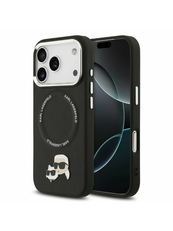 Karl Lagerfeld Karl Lagerfeld PU Karl and Choupette Heads Pins MagSafe Zadnji Ovitek za iPhone 17 Pro Black