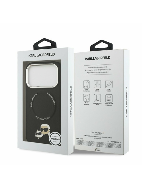 Karl Lagerfeld Karl Lagerfeld PU Karl and Choupette Heads Pins MagSafe Zadnji Ovitek za iPhone 17 Pro Black