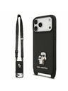 Karl Lagerfeld Karl Lagerfeld Saffiano Crossbody Trakovi Metal Karl and Choupette Zadnji Ovitek za iPhone 17 Pro Black