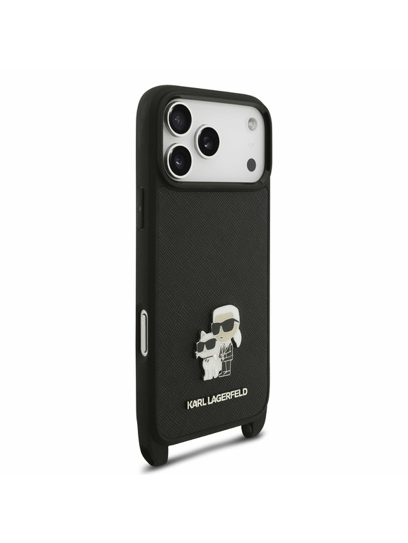 Karl Lagerfeld Karl Lagerfeld Saffiano Crossbody Trakovi Metal Karl and Choupette Zadnji Ovitek za iPhone 17 Pro Black