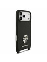 Karl Lagerfeld Karl Lagerfeld Saffiano Crossbody Trakovi Metal Karl and Choupette Zadnji Ovitek za iPhone 17 Pro Black